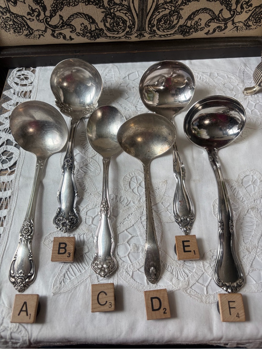 Vintage silver spoons gravy ladles ornate serving utensils